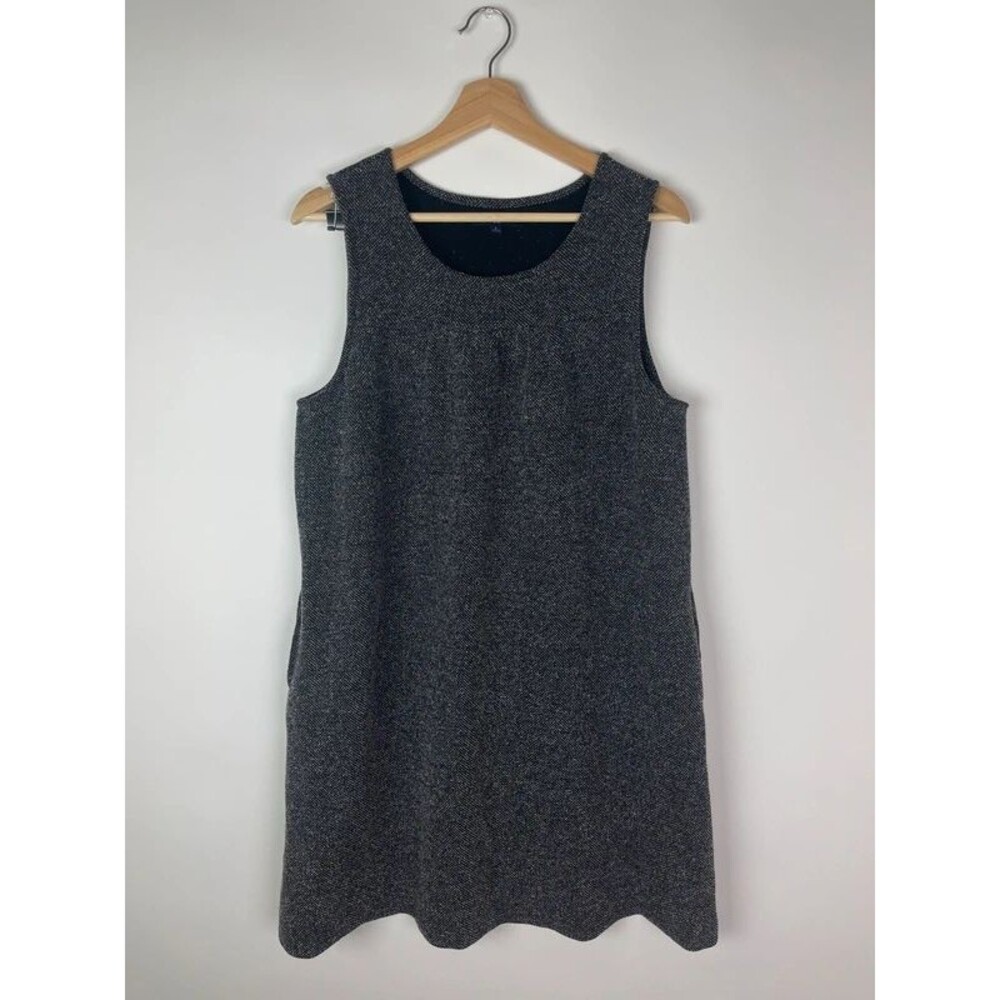 GAP Women's Sleeveless Herringbone Tweed Shift Dress Size Large Black Gray